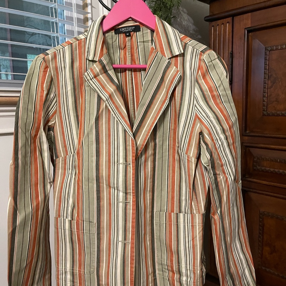 Karen Kane Striped Blazer - Orange, Green, Cream